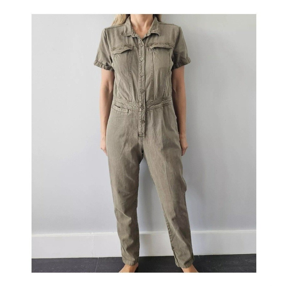 Young Fabulous & Broke Jumpsuit Womens XS Olive Green Utility Boiler Suit Tencel